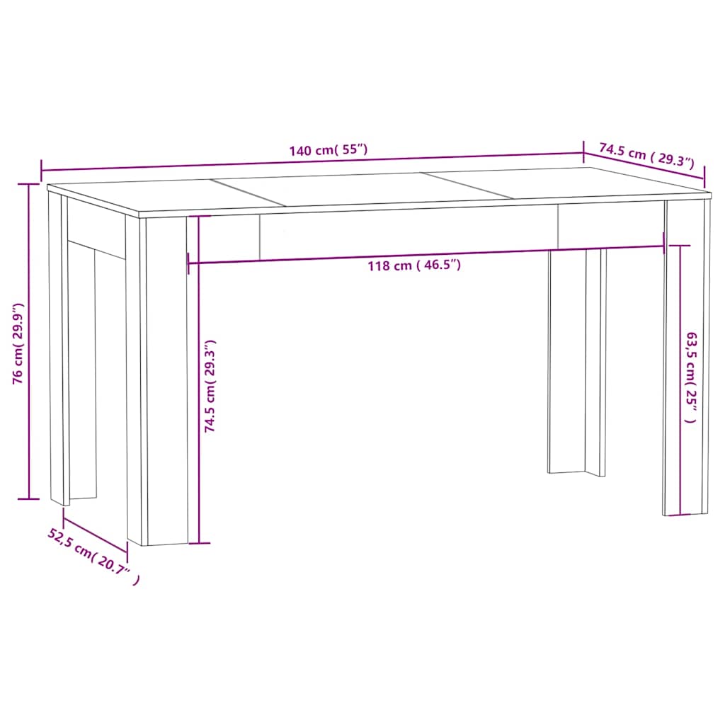 Dining Table White 140x74,5x76 cm Engineered Wood