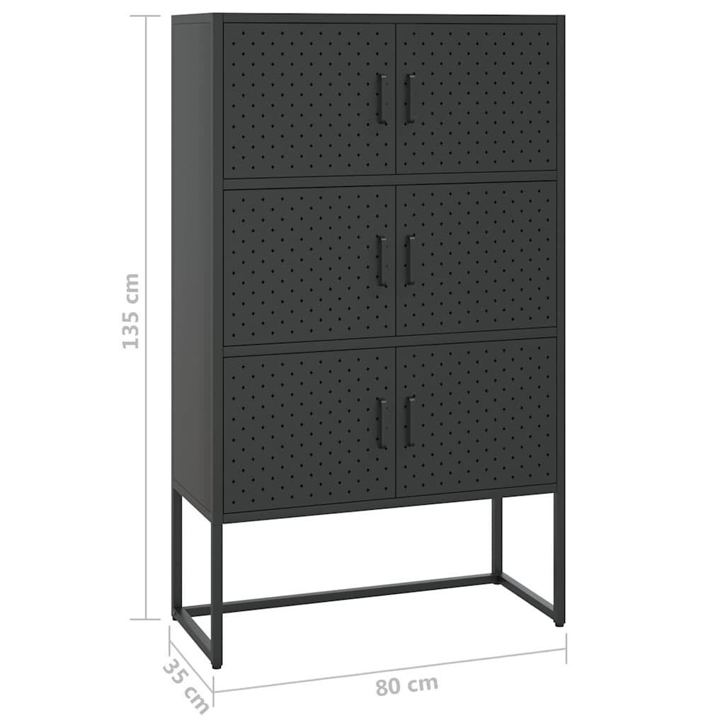 335877 vidaXL Highboard Black 80x35x135 cm Steel