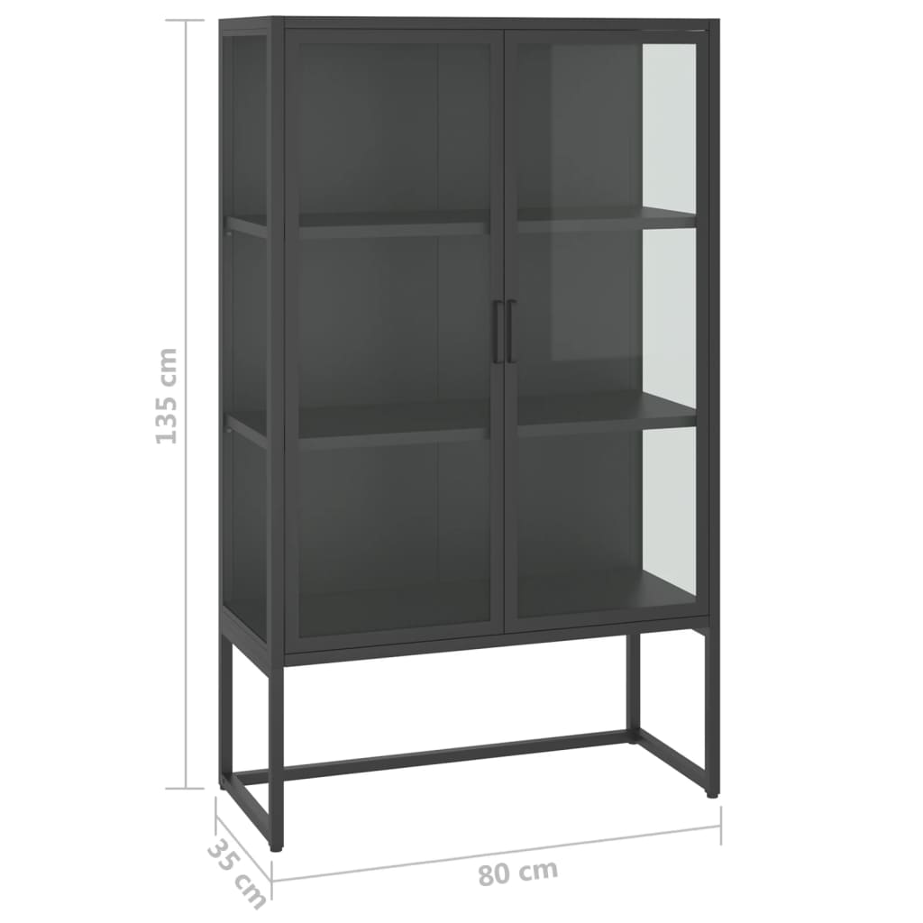 Highboard Anthracite 80x35x135 cm Steel and Tempered Glass