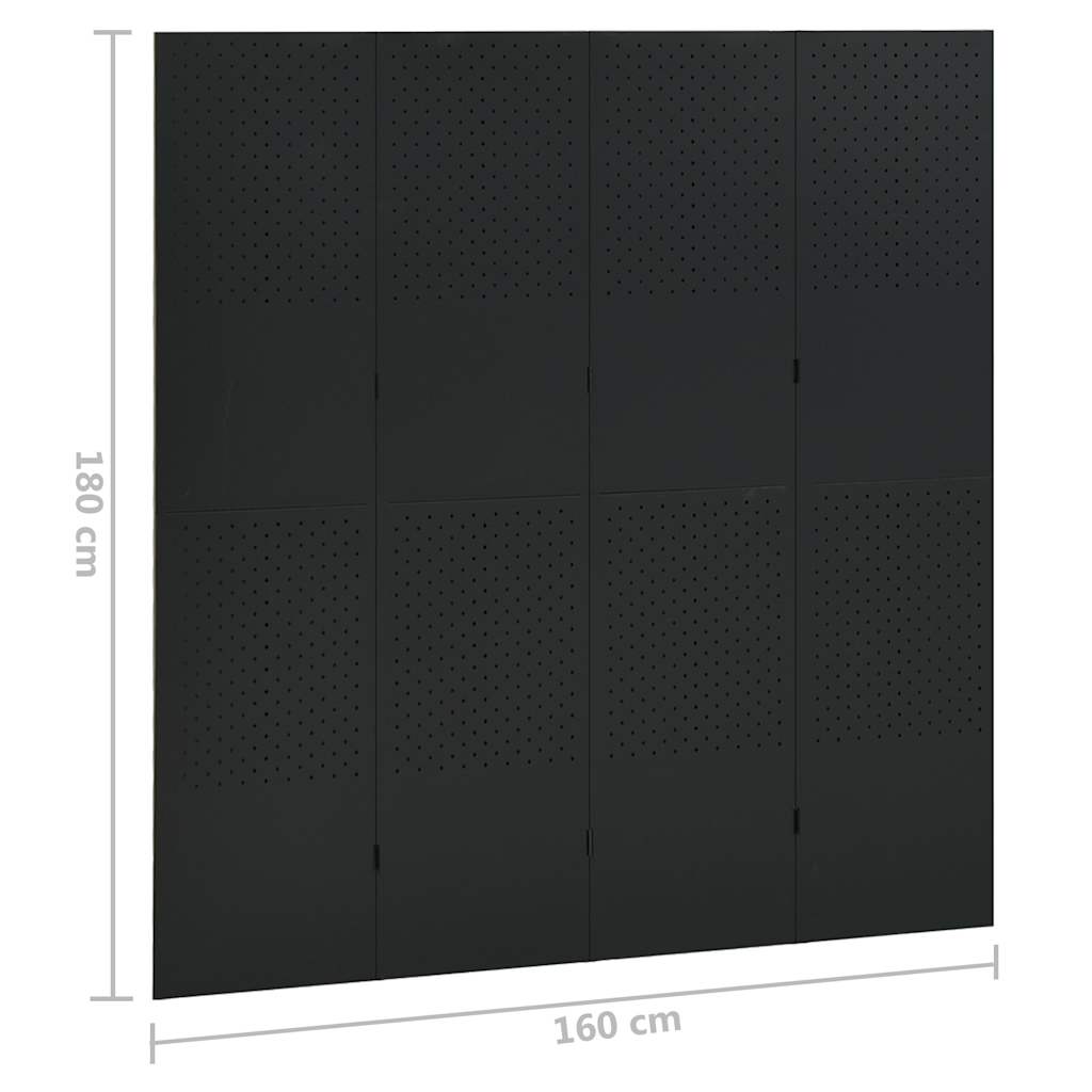 335898 vidaXL 4-Panel Room Divider Black 160x180 cm Steel