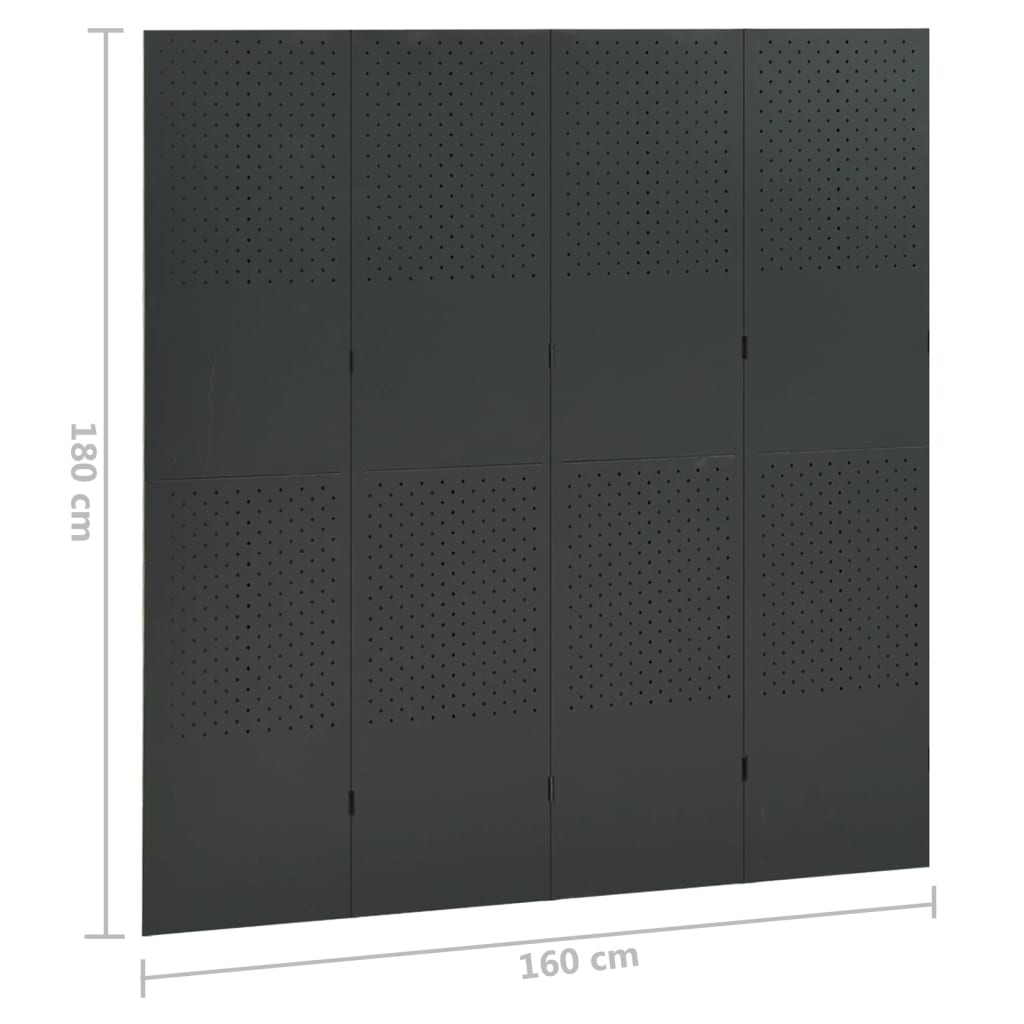 4-Panel Room Divider Anthracite 160x180 cm Steel