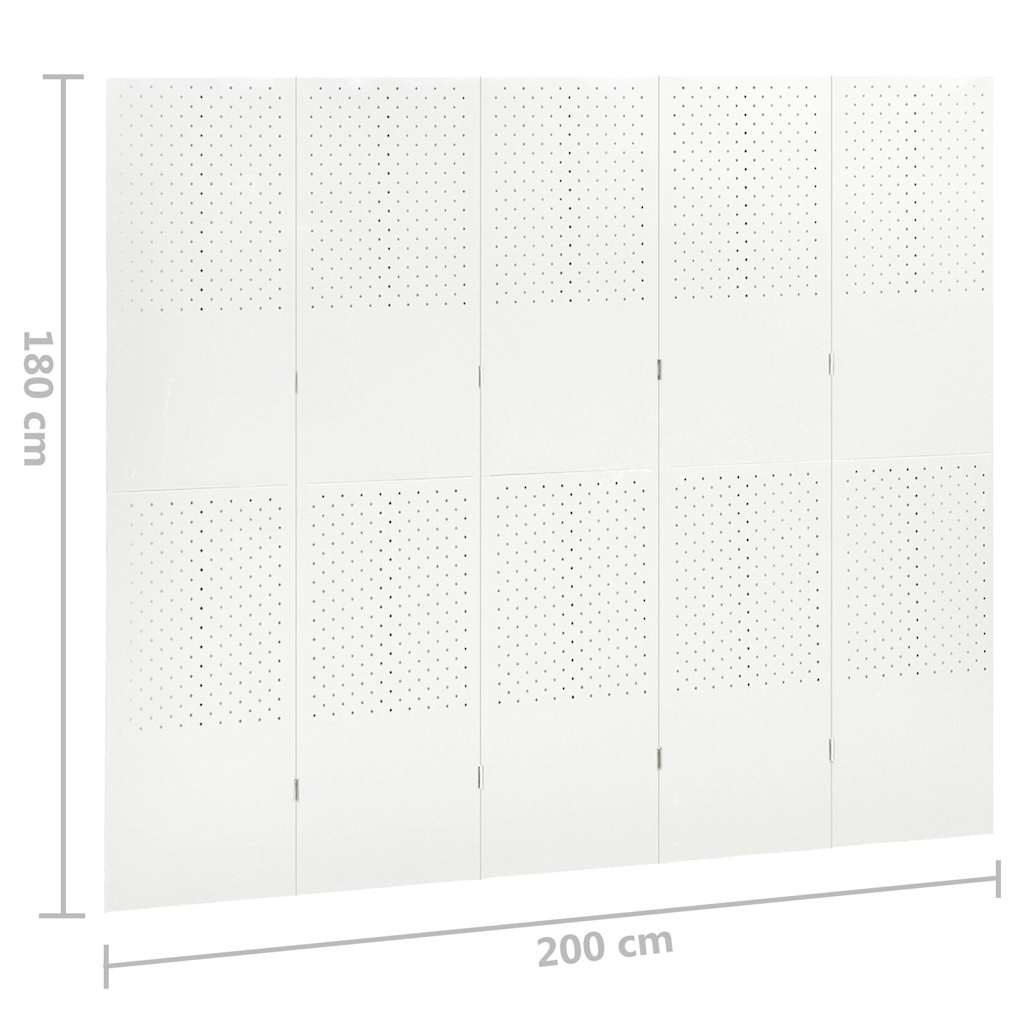 335902 vidaXL 5-Panel Room Divider White 200x180 cm Steel