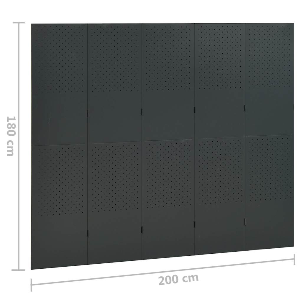 335903 vidaXL 5-Panel Room Divider Anthracite 200x180 cm Steel
