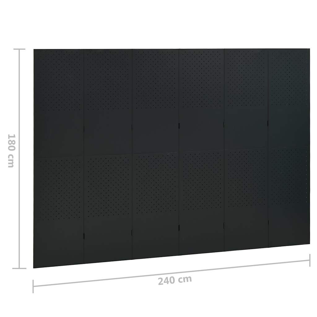 335904 vidaXL 6-Panel Room Divider Black 240x180 cm Steel