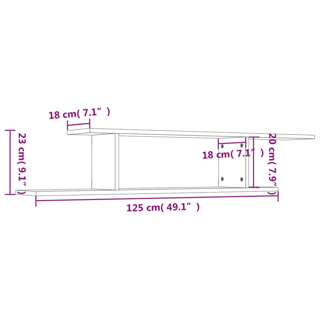806993 vidaXL Wall-Mounted TV Shelf Concrete Grey 125x18x23 cm Engineered Wood