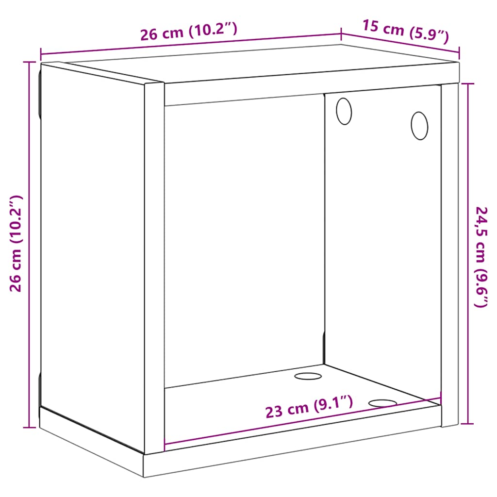 807034 vidaXL Wall Cube Shelves 2 pcs Sonoma Oak 26x15x26 cm
