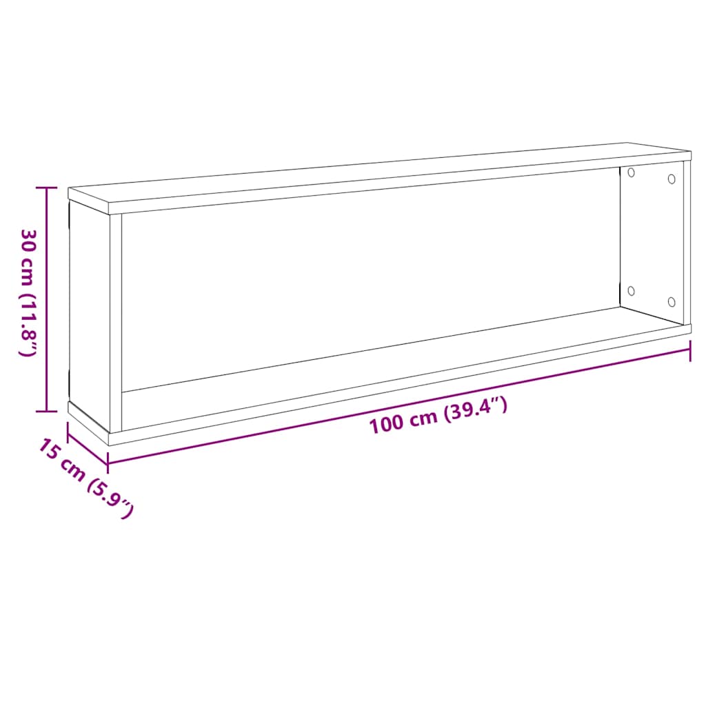 Wall Cube Shelf 2 pcs White 100x15x30 cm Engineered Wood
