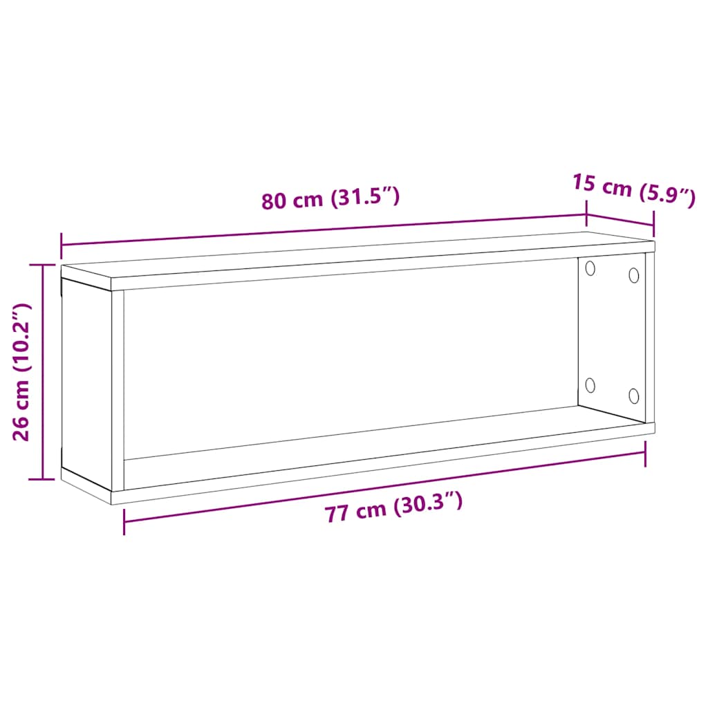 807118 vidaXL Wall Cube Shelves 2 pcs Concrete Grey 80x15x26,5 cm Engineered Wood