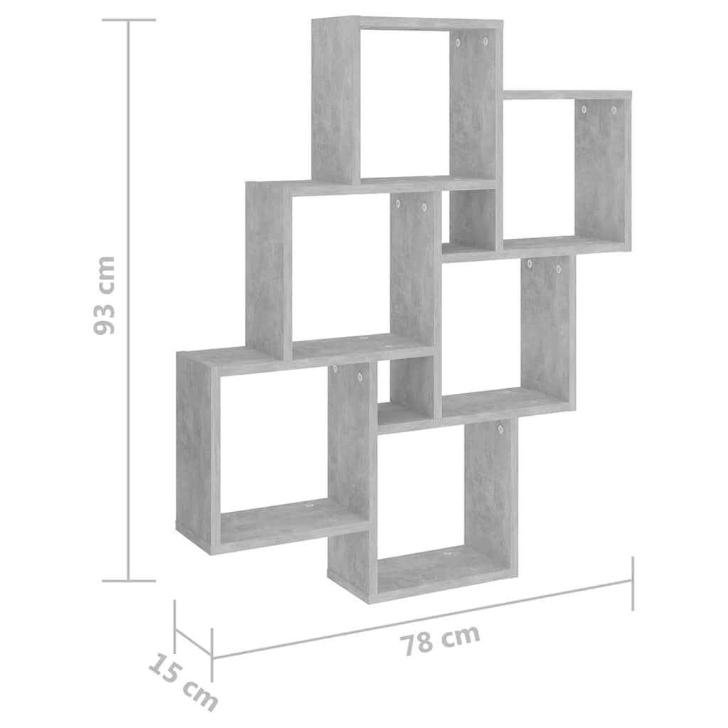 807173 vidaXL Wall Cube Shelf Concrete Grey 78x15x93 cm Engineered Wood