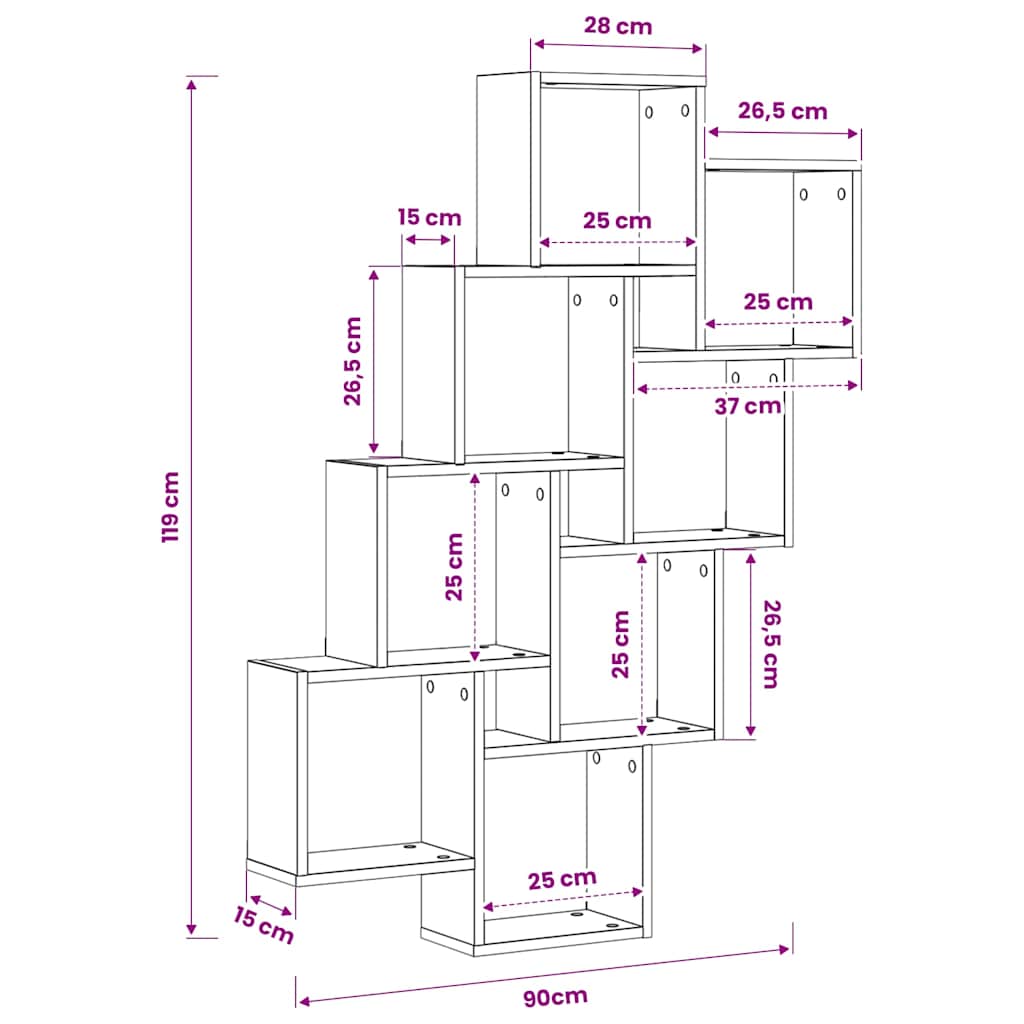 807178 vidaXL Wall Cube Shelf White 90x15x119 cm Engineered Wood
