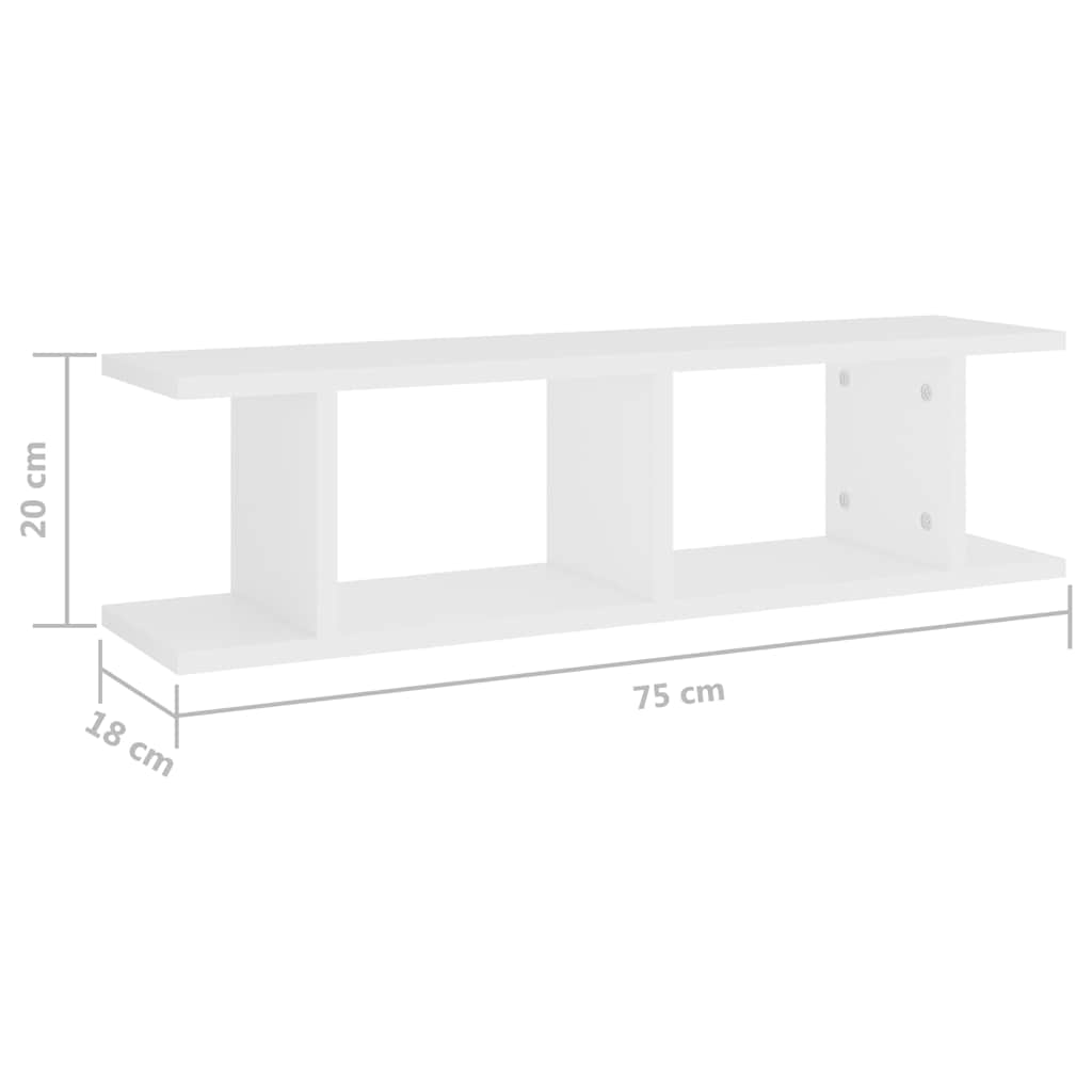 807187 vidaXL Wall Shelves 2 pcs White 75x18x20 cm Engineered Wood