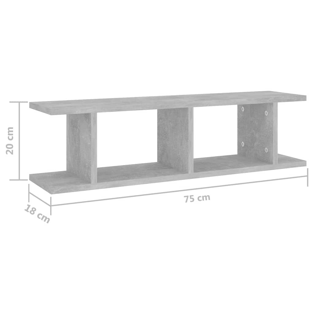 807191 vidaXL Wall Shelves 2 pcs Concrete Grey 75x18x20 cm Engineered Wood