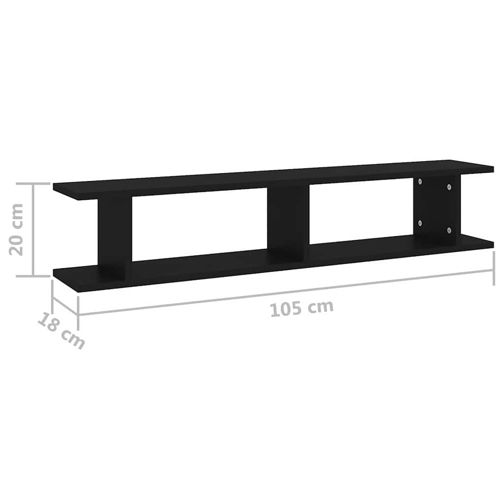 807206 vidaXL Wall Shelves 2 pcs Black 105x18x20 cm Engineered Wood