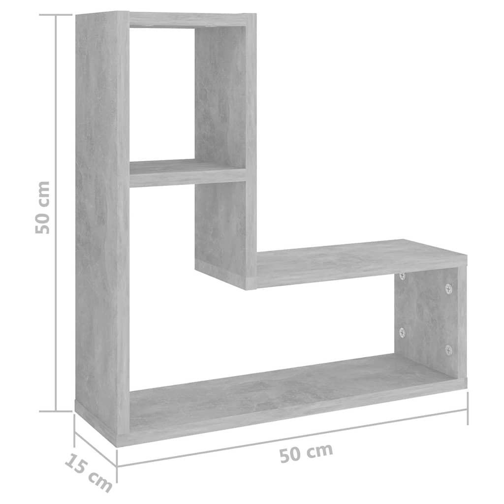 807218 vidaXL Wall Shelves 2 pcs Concrete Grey 50x15x50 cm Engineered Wood