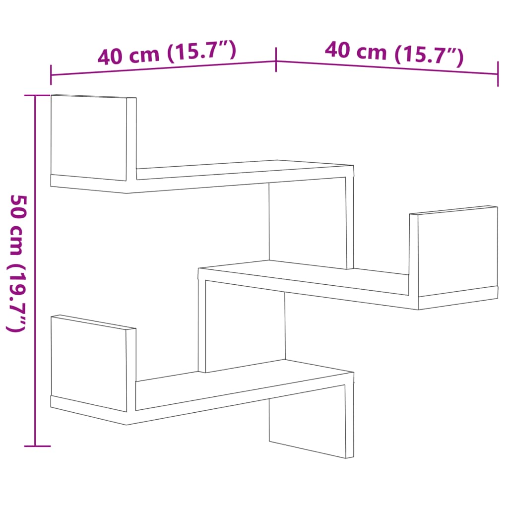 807232 vidaXL Wall Corner Shelves 2 pcs Concrete Grey 40x40x50 cm Engineered Wood