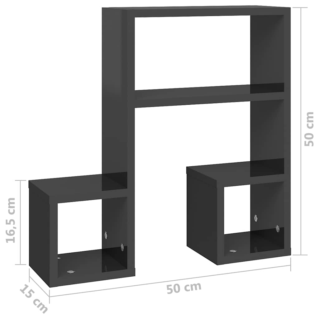 807249 vidaXL Wall Shelves 2 pcs High Gloss Grey 50x15x50 cm Engineered Wood