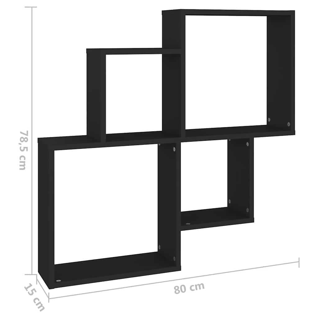807260 vidaXL Wall Cube Shelf Black 80x15x78,5 cm Engineered Wood