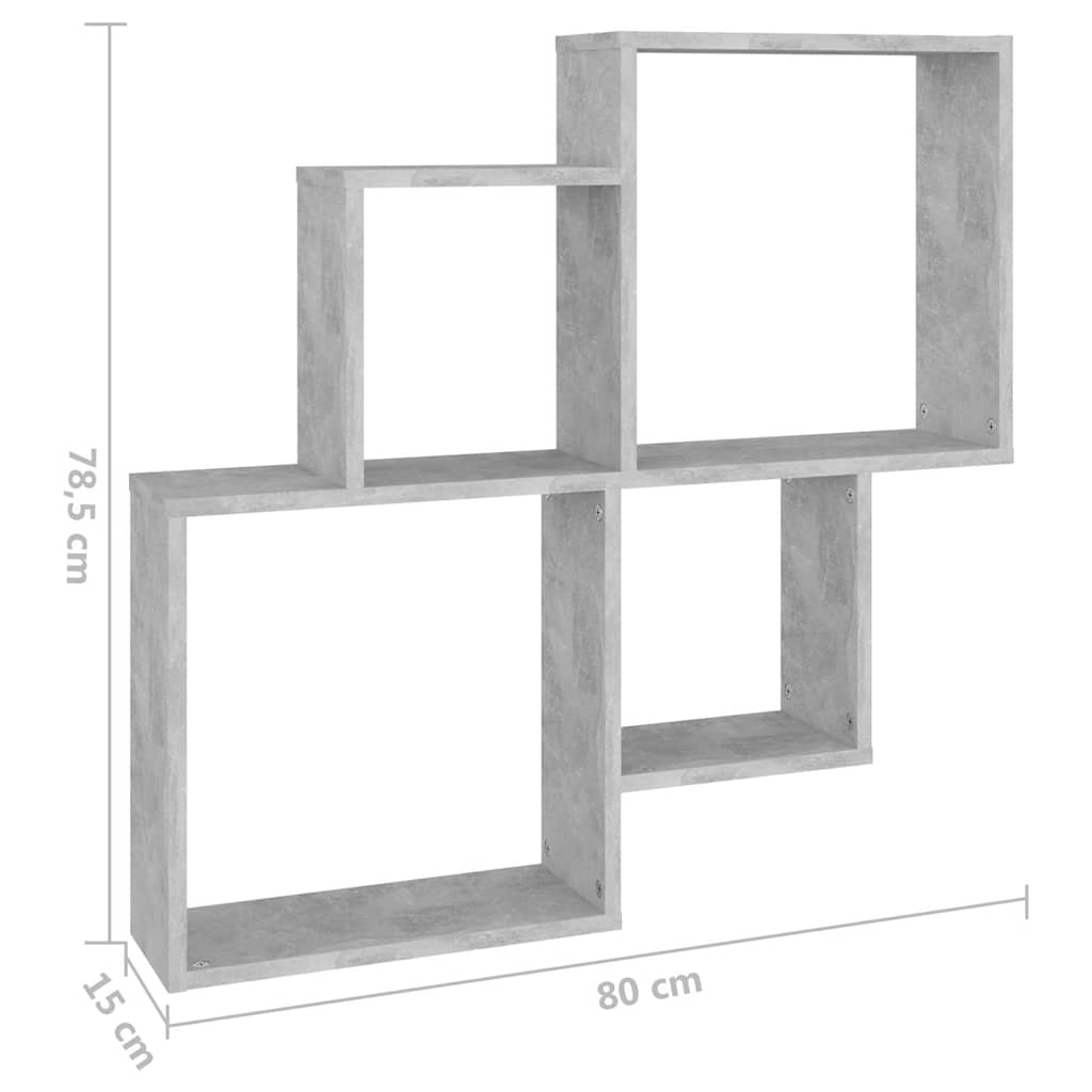 807263 vidaXL Wall Cube Shelf Concrete Grey 80x15x78,5 cm Engineered Wood