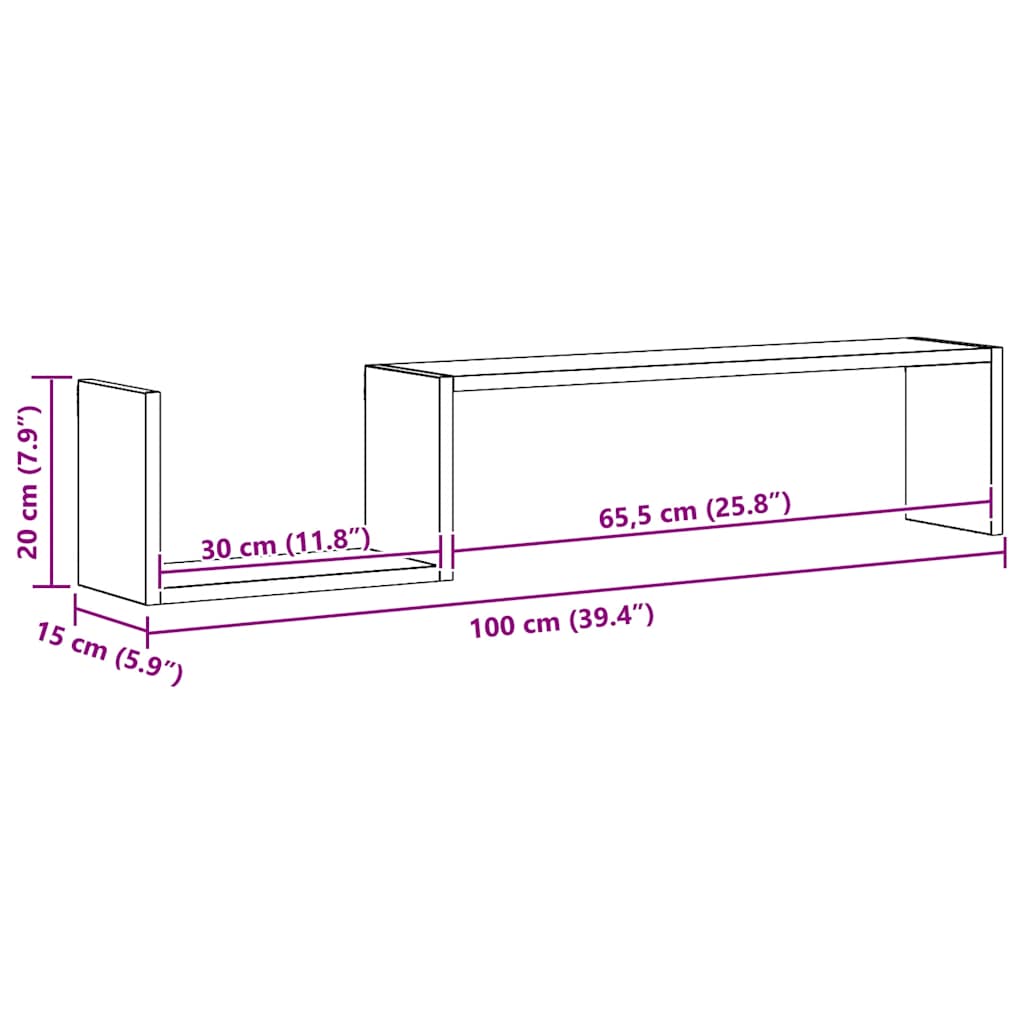 807272 vidaXL Wall Shelves 2 pcs Concrete Grey 100x15x20 cm Engineered Wood