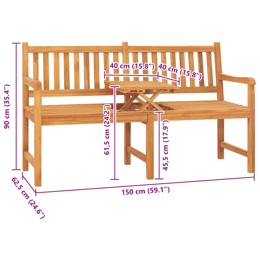 316631 vidaXL 3-Seater Garden Bench with Table 150 cm Solid Teak Wood