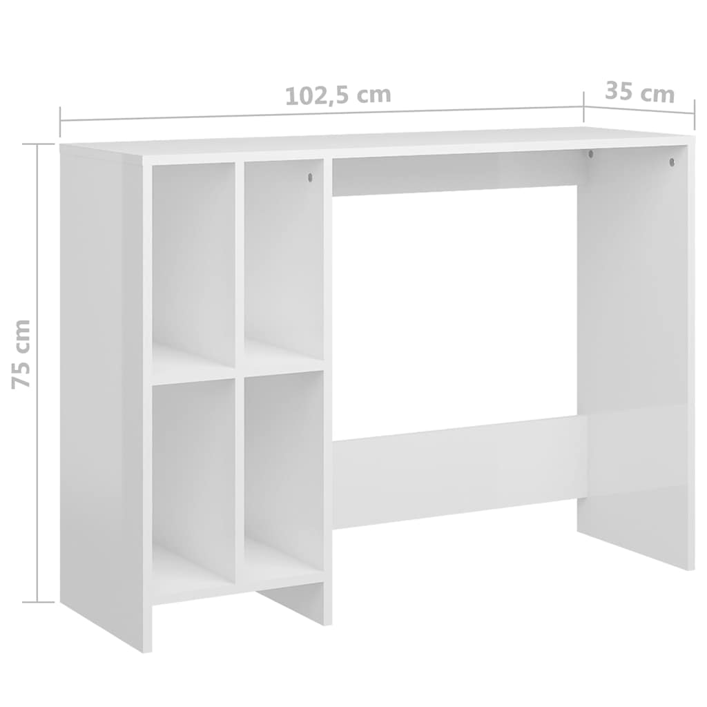 808347 vidaXL Notebook Desk High Gloss White 102,5x35x75 cm Engineered Wood