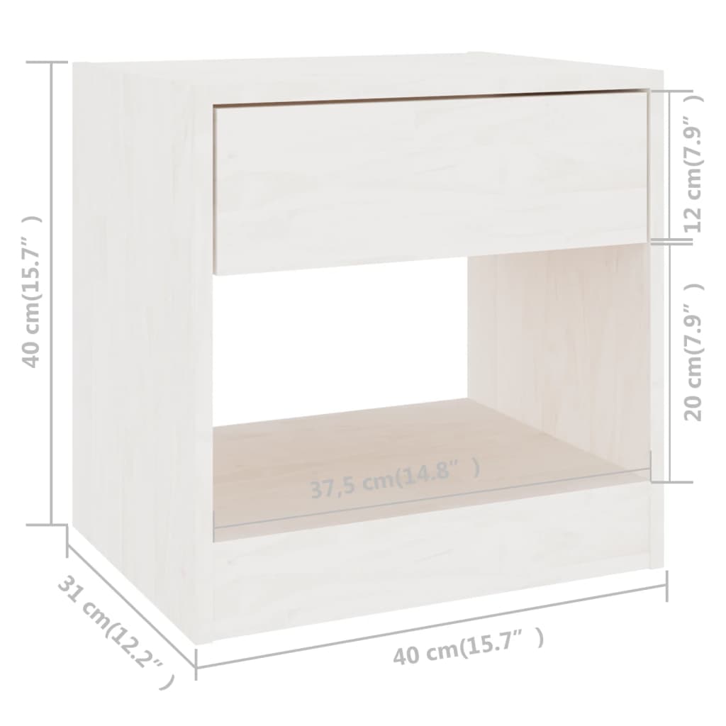 808065 vidaXL Bedside Cabinet White 40x31x40 cm Solid Wood Pine