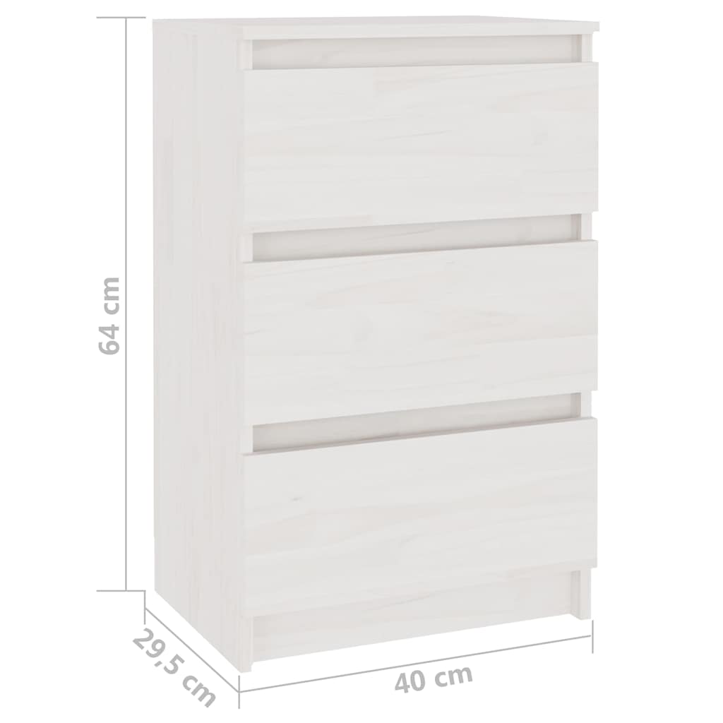 808085 vidaXL Bedside Cabinet White 40x29,5x64 cm Solid Wood Pine