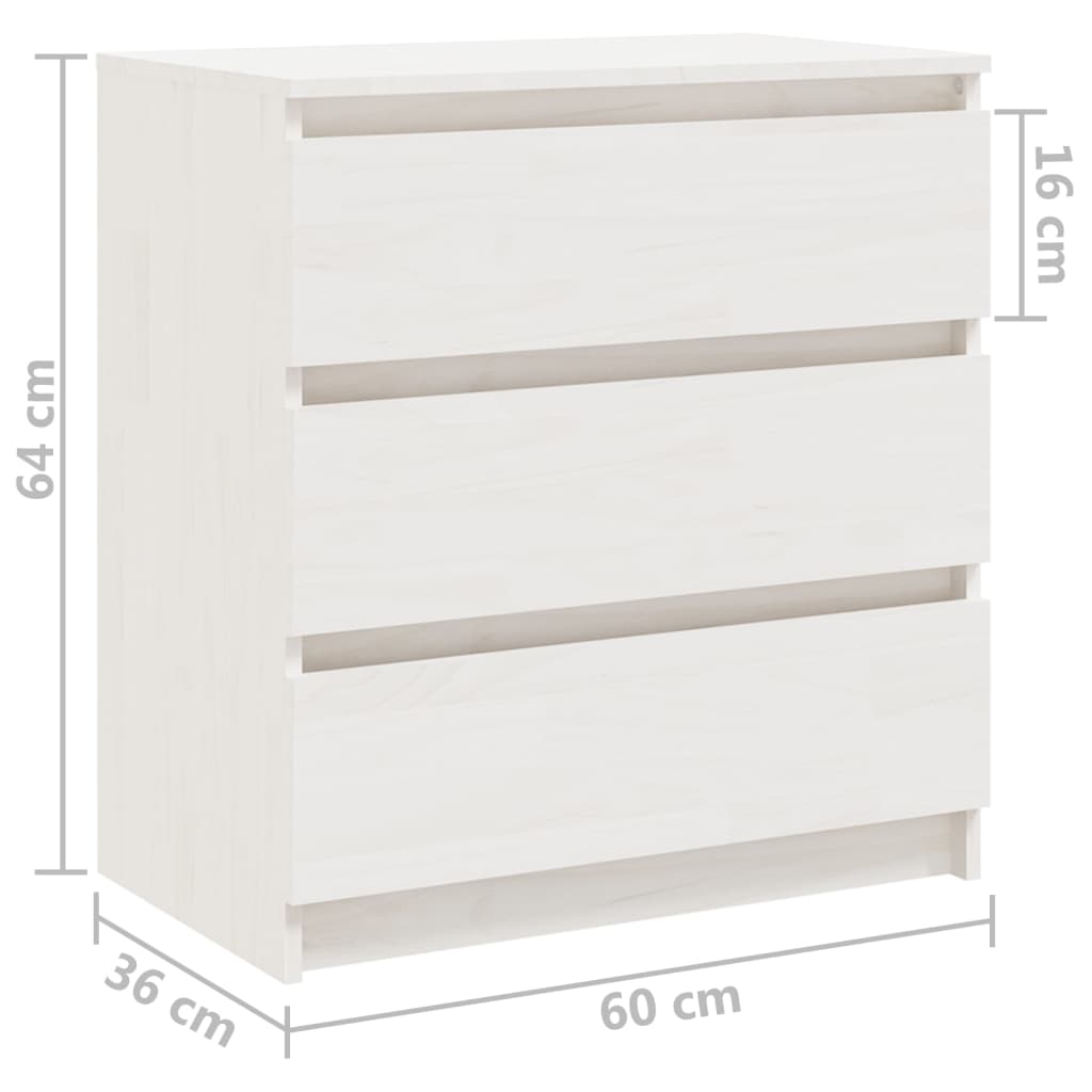 808094 vidaXL Bedside Cabinet White 60x36x64 cm Solid Wood Pine