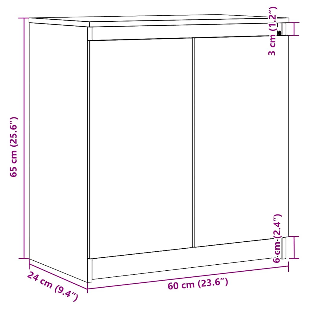 Side Cabinet Grey 60x36x65 cm Solid Wood Pine
