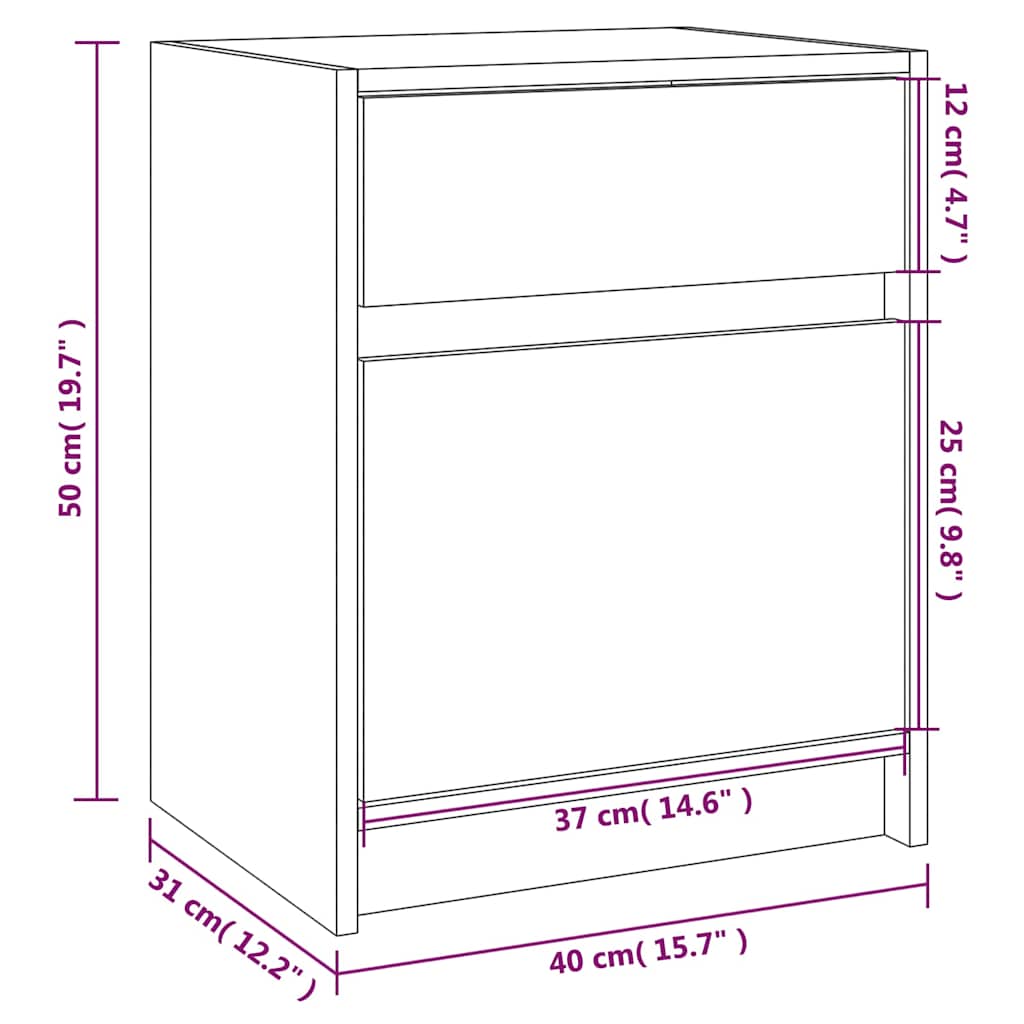 808125 vidaXL Bedside Cabinet White 40x31x50 cm Solid Wood Pine