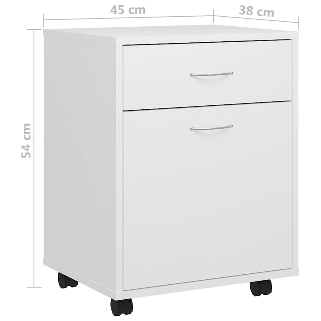 808440 vidaXL Rolling Cabinet White 45x38x54 cm Engineered Wood