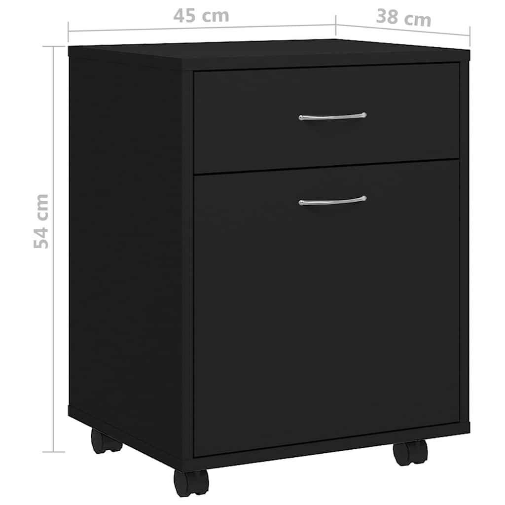 808441 vidaXL Rolling Cabinet Black 45x38x54 cm Engineered Wood