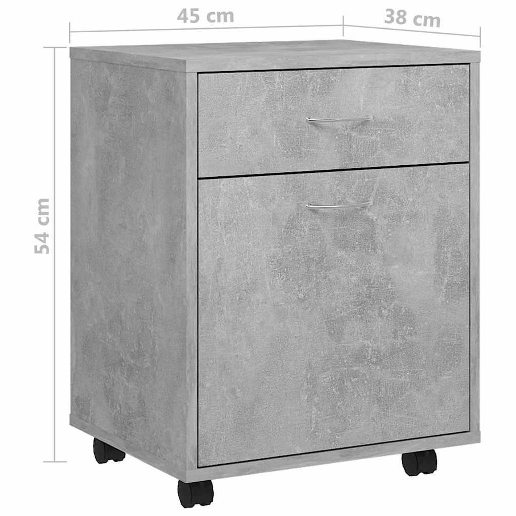 808444 vidaXL Rolling Cabinet Concrete Grey 45x38x54 cm Engineered Wood