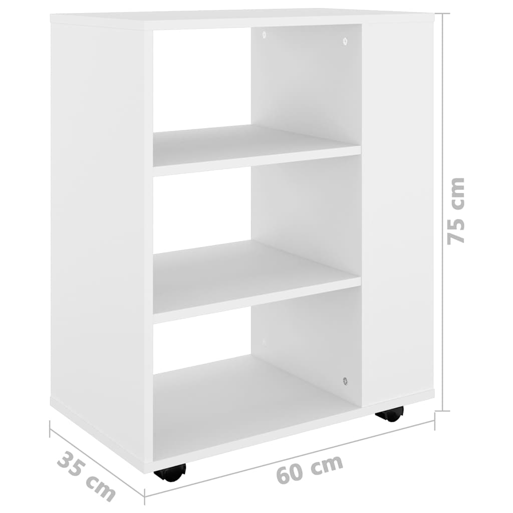 808449 vidaXL Rolling Cabinet White 60x35x75 cm Engineered Wood