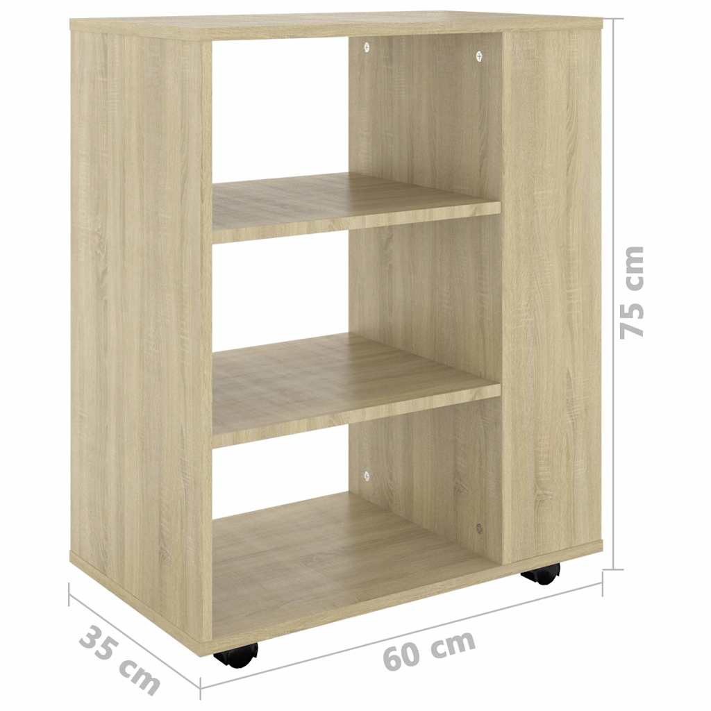 808452 vidaXL Rolling Cabinet Sonoma Oak 60x35x75 cm Engineered Wood