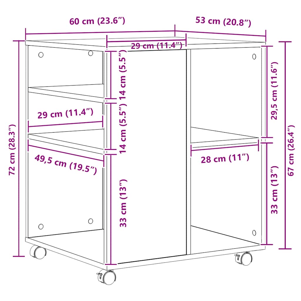 808462 vidaXL Rolling Cabinet Concrete Grey 60x53x72 cm Engineered Wood