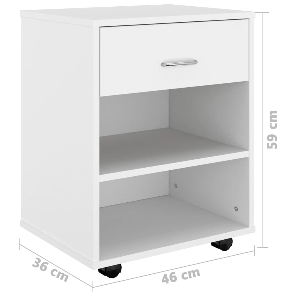 808467 vidaXL Rolling Cabinet White 46x36x59 cm Engineered Wood