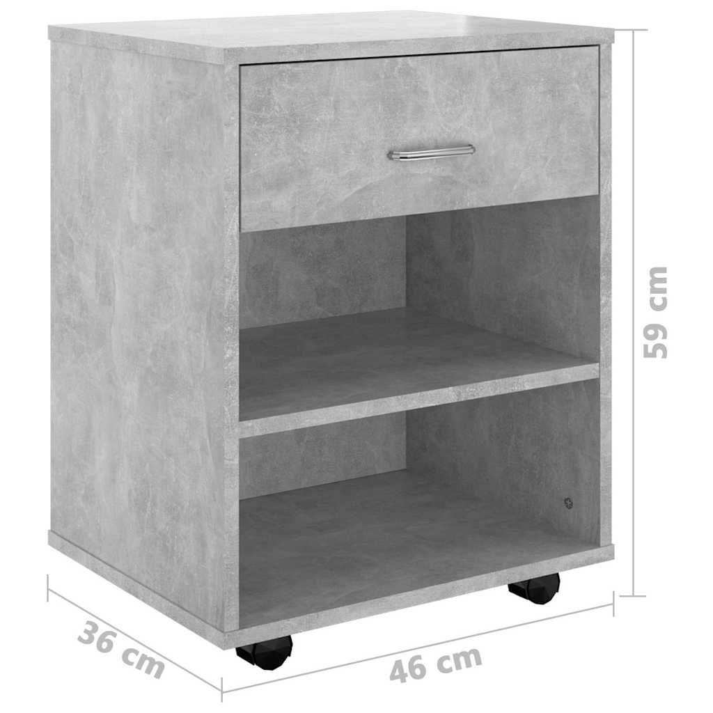 808471 vidaXL Rolling Cabinet Concrete Grey 46x36x59 cm Engineered Wood