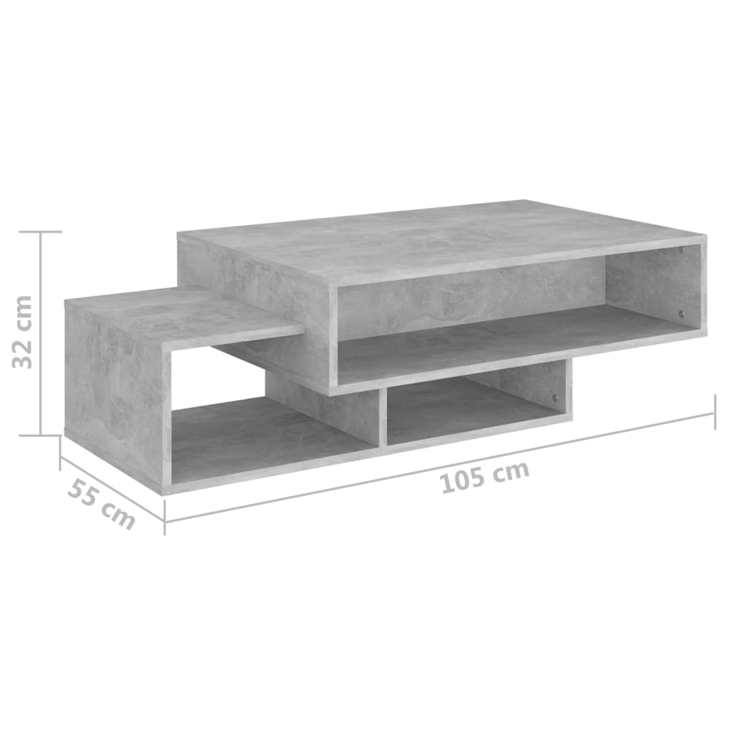 808526 vidaXL Coffee Table Concrete Grey 105x55x32 cm Engineered Wood