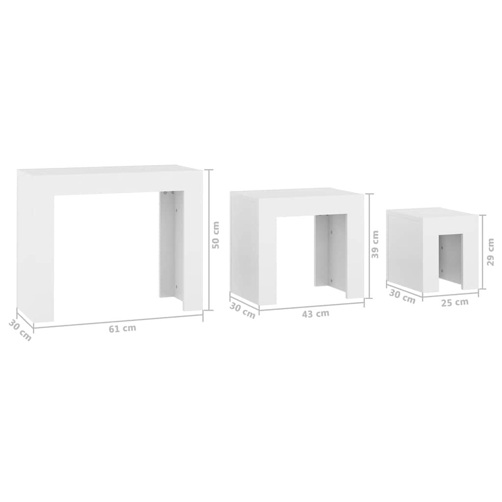 808540 vidaXL Nesting Coffee Tables 3 pcs White Engineered Wood