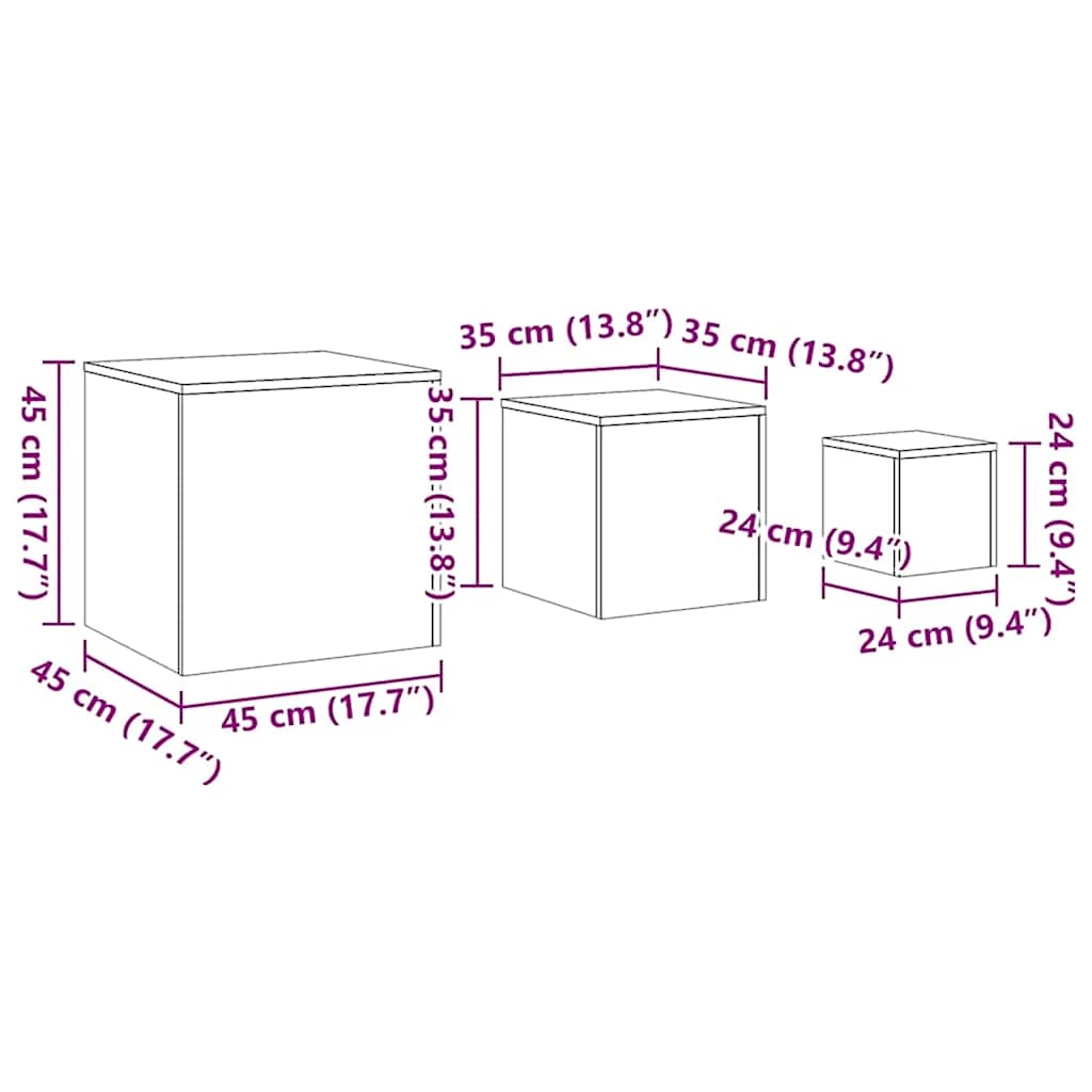 808589 vidaXL Side Tables 3 pcs Concrete Grey Engineered Wood
