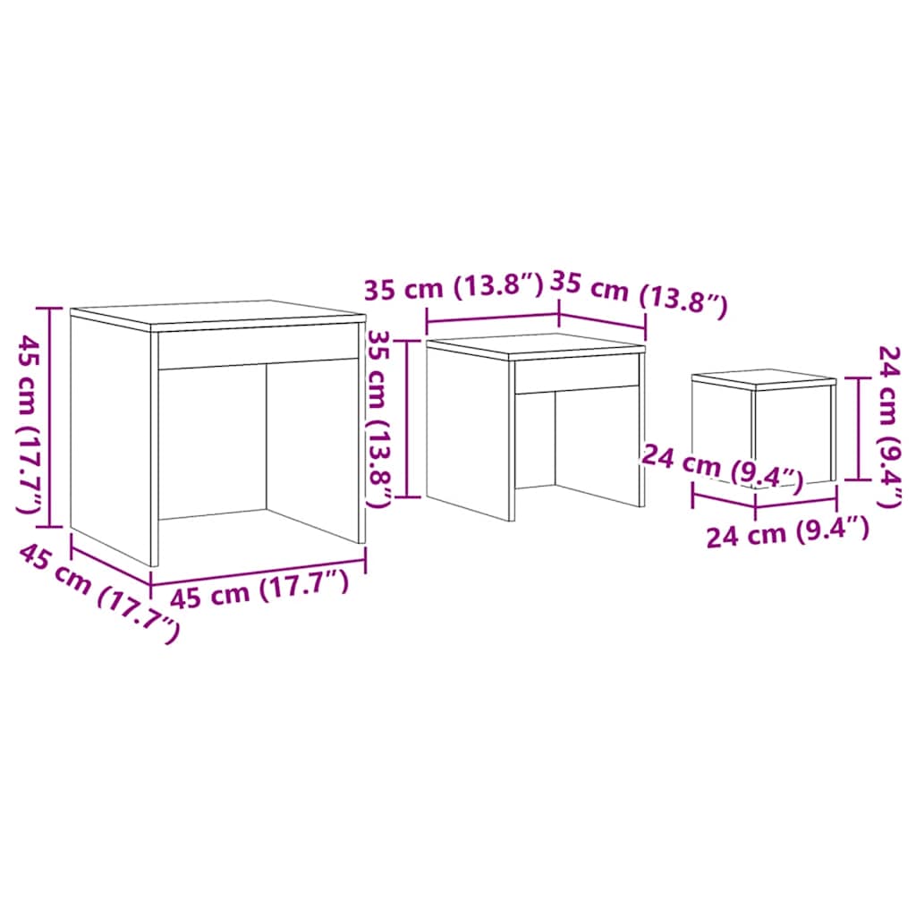 Nesting Tables 3 pcs White Engineered Wood