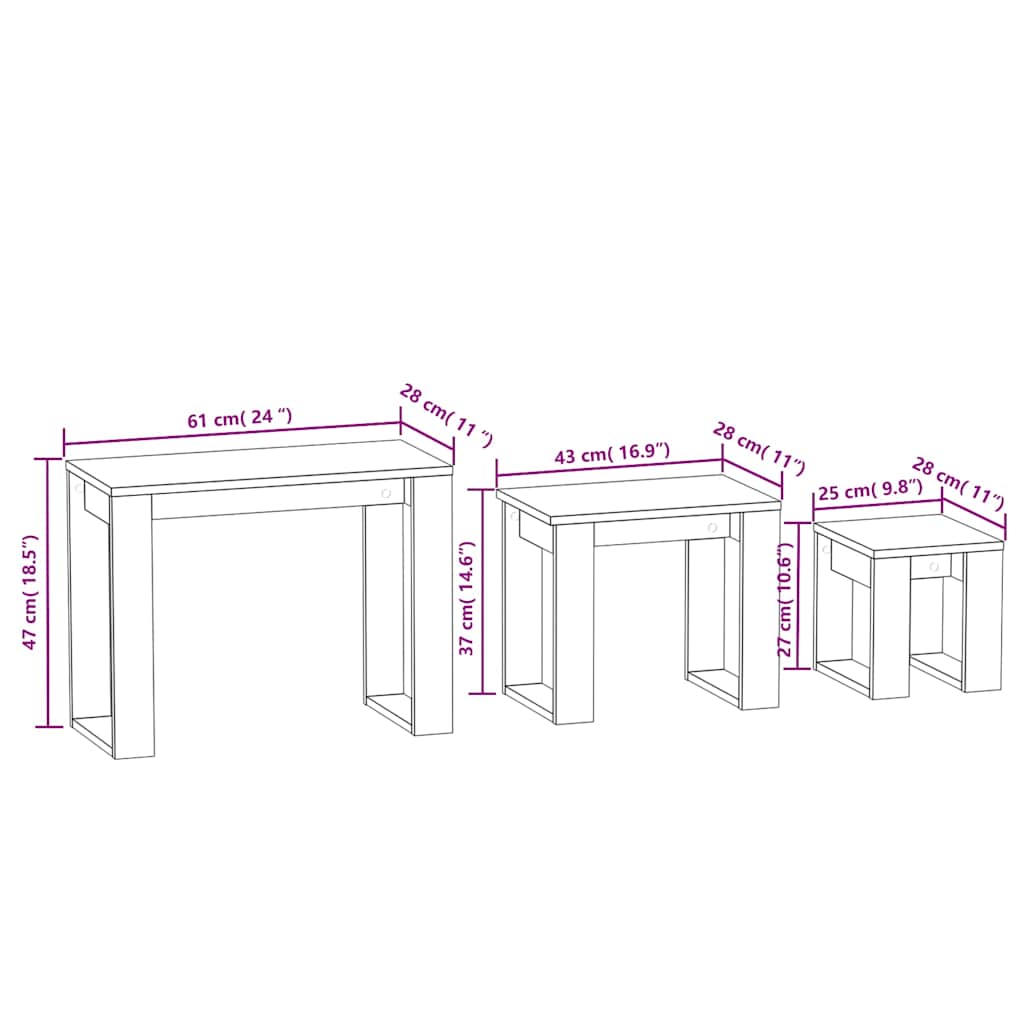 808606 vidaXL Nesting Tables 3 pcs Sonoma Oak Engineered Wood