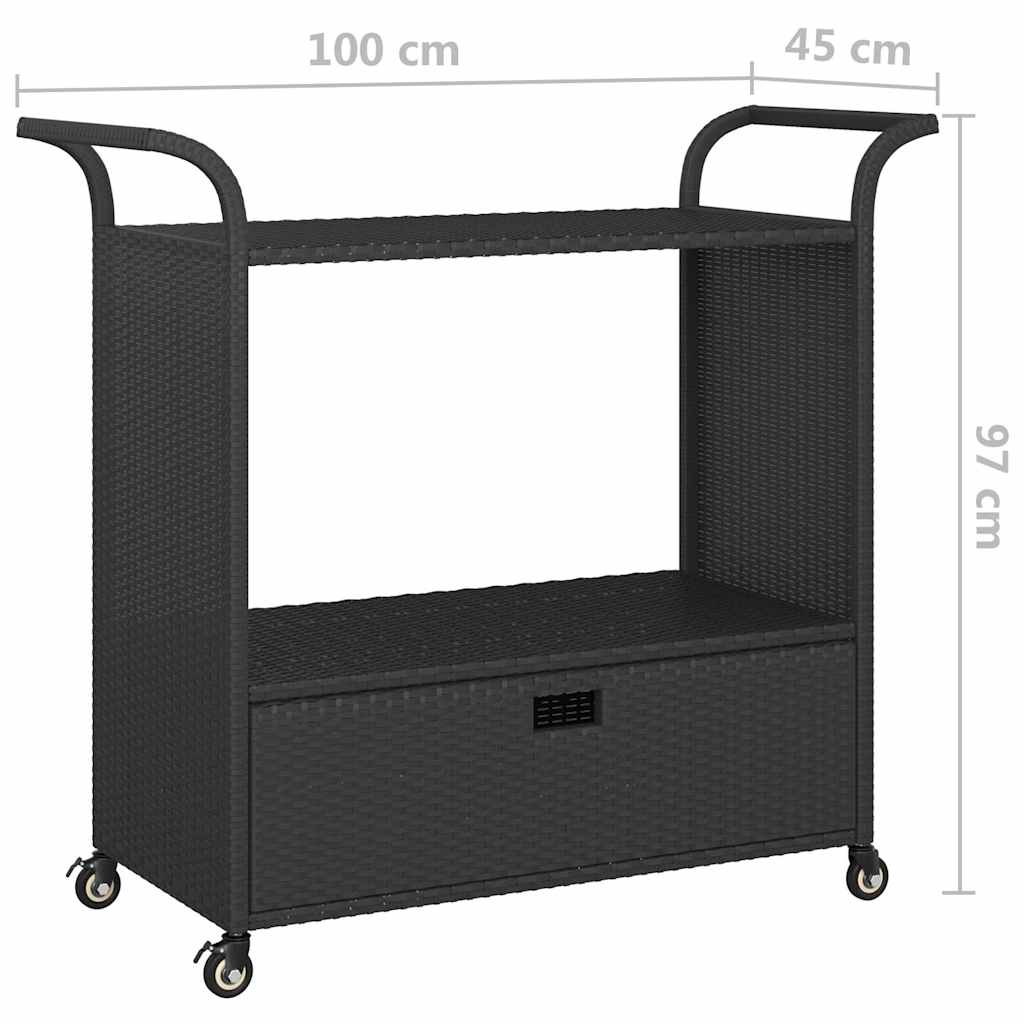 316663 vidaXL Bar Cart with Drawer Black 100x45x97 cm Poly Rattan