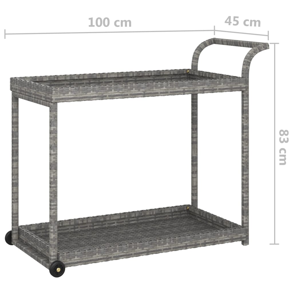 316667 vidaXL Bar Cart Grey 100x45x83 cm Poly Rattan