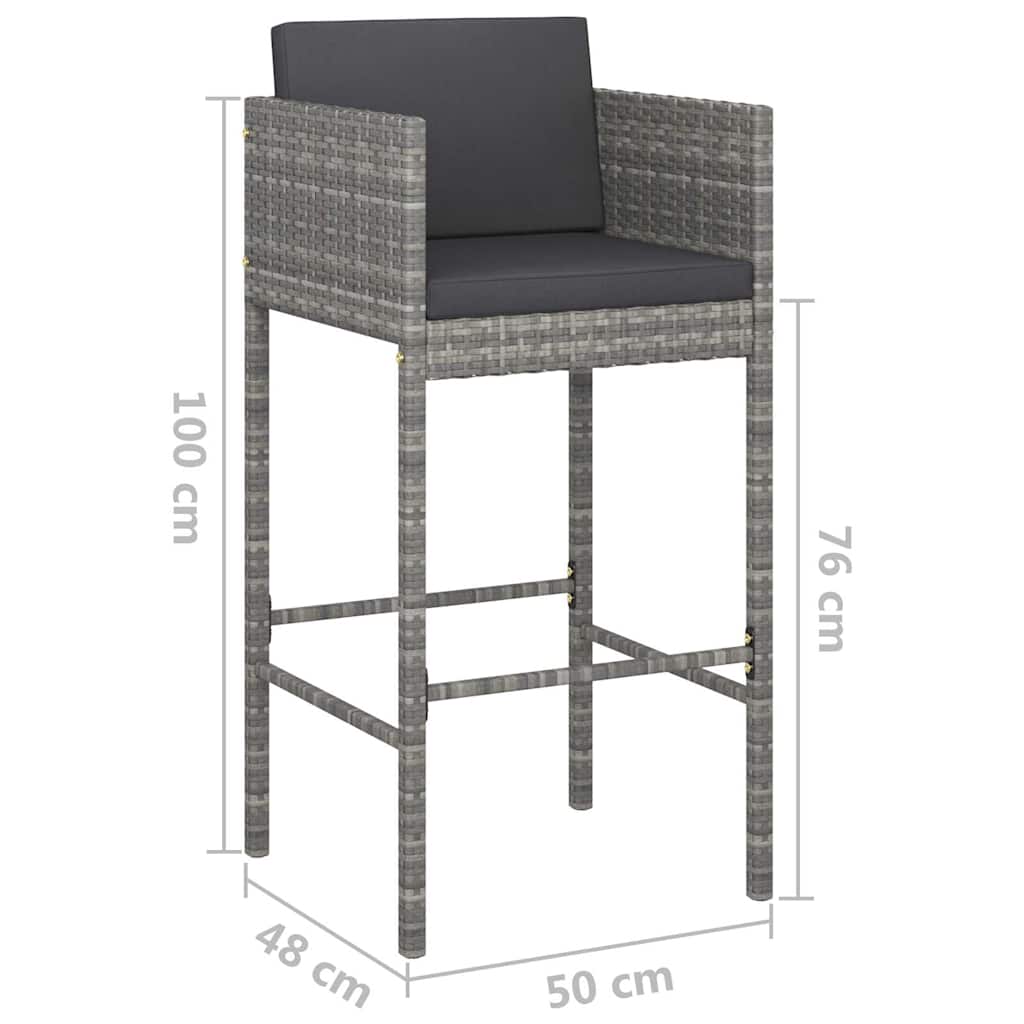 Bar Stools with Cushions 2 pcs Grey Poly Rattan