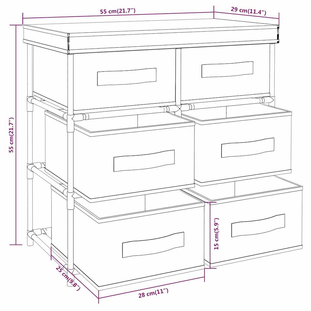 337258 vidaXL Storage Cabinet with 6 Drawers 55x29x55 cm Cream Steel