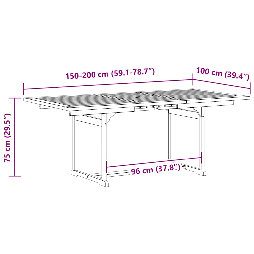 316571 vidaXL Garden Dining Table (150-200)x100x75 cm Solid Acacia Wood