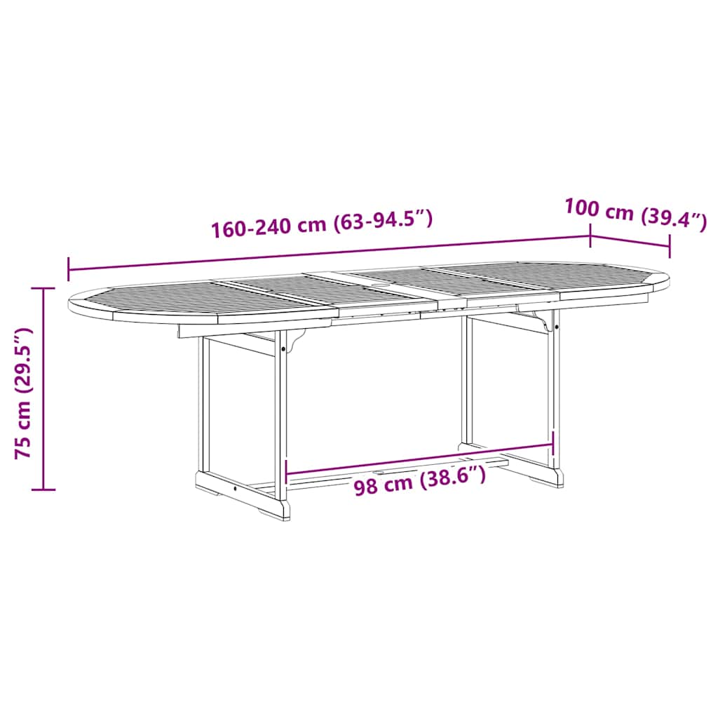 Garden Dining Table (160-240)x100x75 cm Solid Acacia Wood