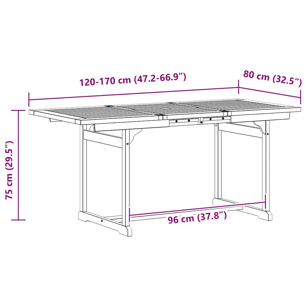 Garden Dining Table (120-170)x80x75 cm Solid Acacia Wood